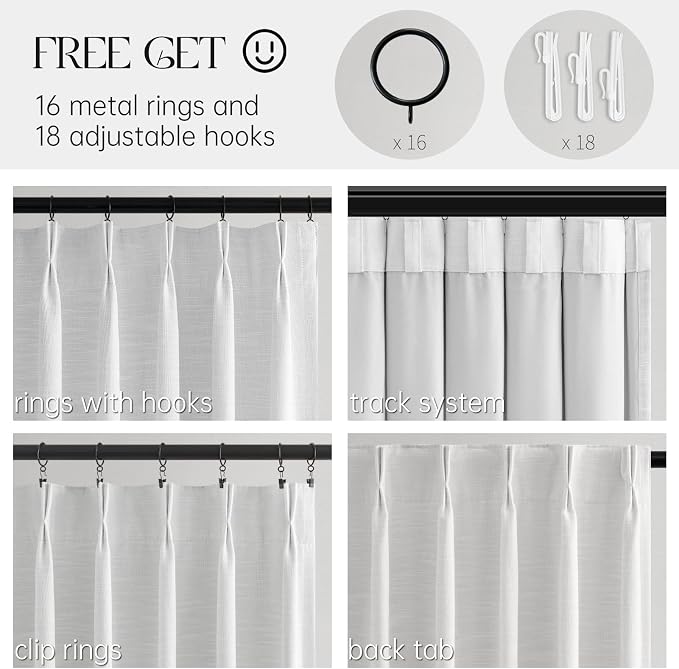 White Extra Long total Blackout Linen Curtains 108 Inches Long - Image 2