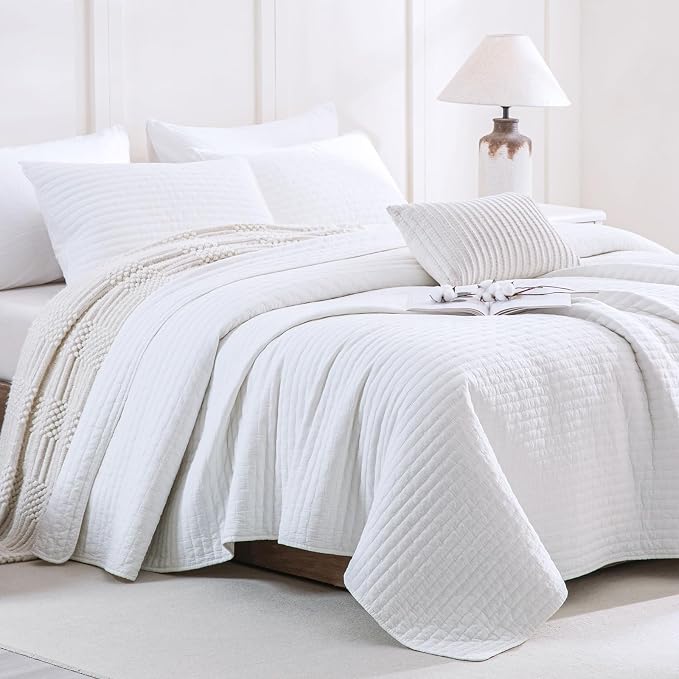 CozyTide Oversized King Quilt 120"x120", Stone-Washed Bright White Cotton by CozyTideComforterSet