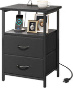 Fixwal Night Stand with Charging Station, 2 Fabric Drawers, 2 AC outlets & 2 by Fixwal
