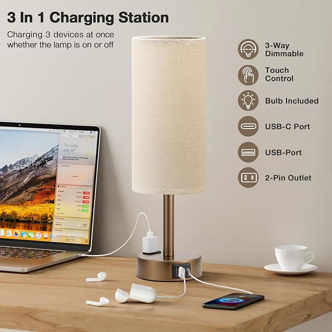 Brown Bedside Table Lamp for Bedroom - Image 2