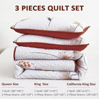 Dinjoy Floral Quilt Set Queen, Burnt Orange Bedspread - Image 7