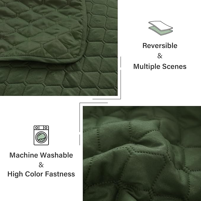Exclusivo Mezcla Reversible Full Queen Quilt Bedding Set, Olive Green | - Image 5