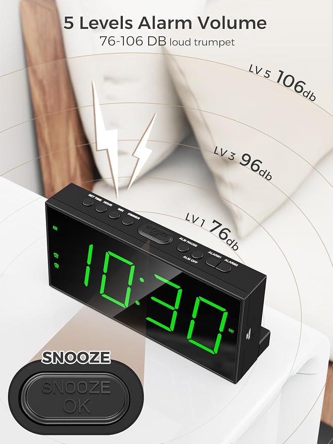 Digital Alarm Clock for Bedroom, Large Big Numbers Display Dual Alarms | - Image 4
