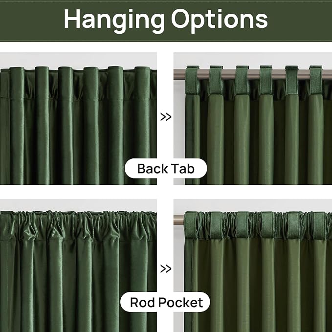 PRIMROSE Emerald Olive Green Velvet Curtains 102 inch Long - Image 2