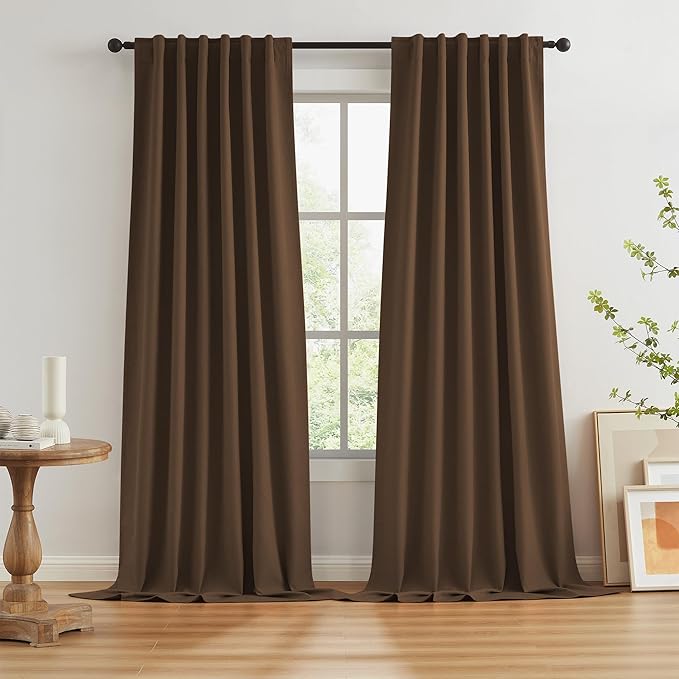 Brown Linen Textured Blackout Curtains 126 Inches Long by KEQIAOSUOCAI