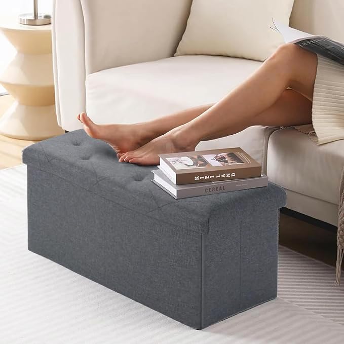 Folding Storage Ottoman Bench, Ottoman Foot Rest, End of Bed Bench, Storage - Image 7
