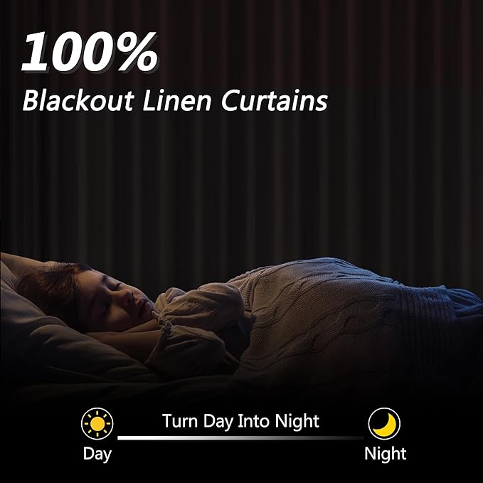 100% Blackout Linen Curtains 100 Inch Length 2 Panels Set - Image 2