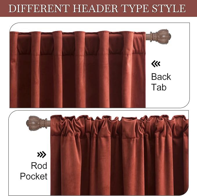 RYB HOME Rust Red Velvet Curtains 84 inches Long, Thermal Insulated Panel - Image 5