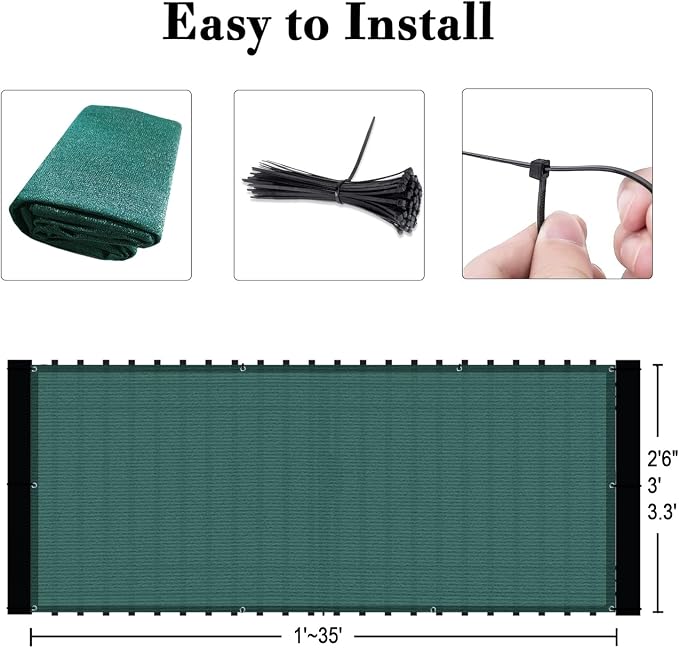 Custom Size 3'x12' Dark Green Balcony Privacy Screen 90% UV Block | Windscreen - Image 3