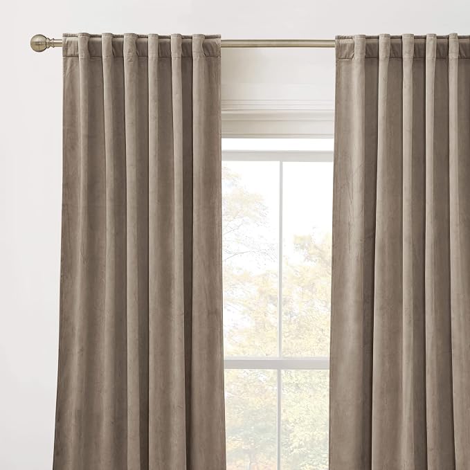 RYB HOME Taupe Velvet Curtains 96 inches - Image 2