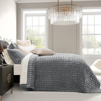 RECYCO Channel Box Stitch Velvet Quilt Set, King Size, Luxury Oversized - Image 3