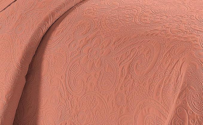 Linen Plus Embossed Coverlet Bedspread Set Oversized Solid Coral Full/Queen Bed - Image 2