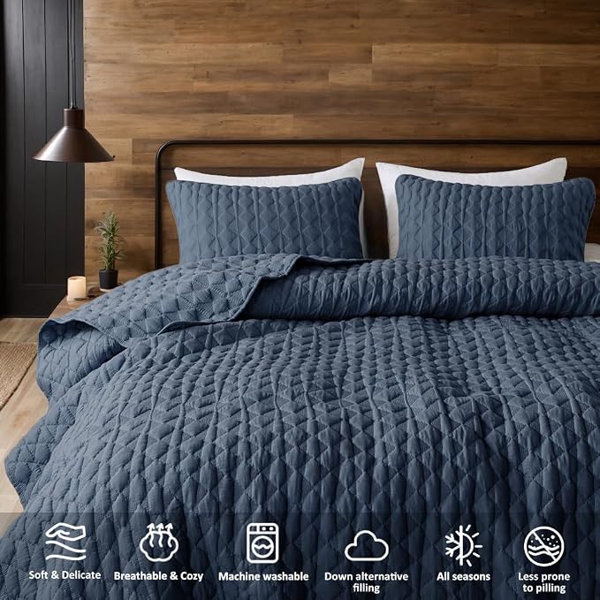 WDCOZY Navy Blue Quilt King Size Bedding Sets - Image 5