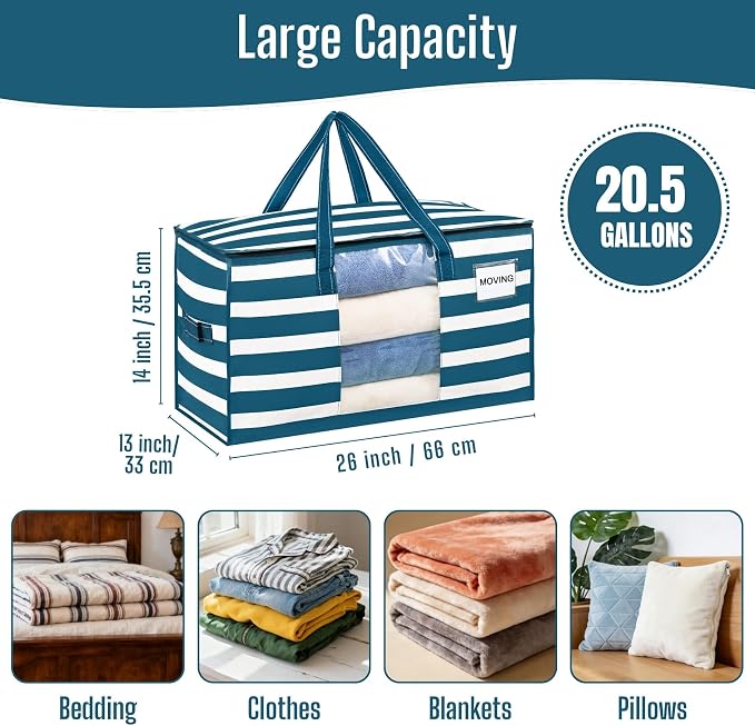 VENO Moving Bags, Wide Open Top, Classic Navy Stripe, 8 Pack | Moving boxes - Image 2