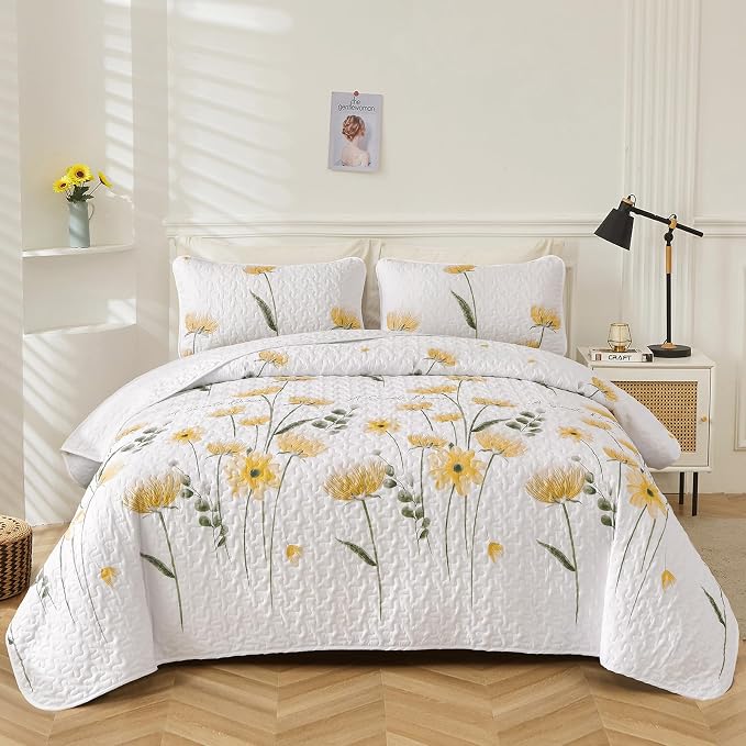 Dinjoy Floral Quilt Set Queen Size - Image 9