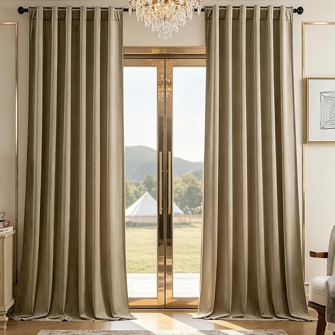 Timeper Taupe Velvet Curtains 96 inches 2 Panels, Light Blocking Curtains by Timeper