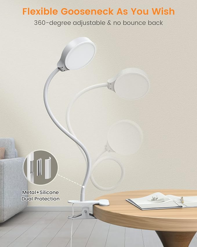 Glocusent 5W Clip on Light, 3 Colors & 5 Brightness Reading Light - Image 4