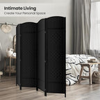 4 Panel Folding Room Divider, Woven Privacy Screen, handcrafted diamond pattern - Image 4