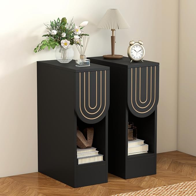 weselon Narrow Nightstands Set of 2, Mid-Century Modern Slim Side End Table - Image 8