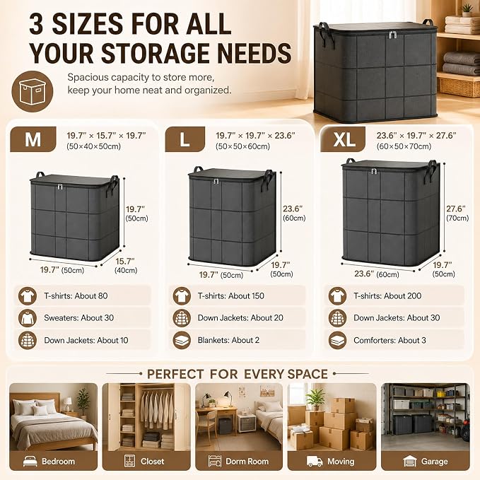 210L Spacious Moving Storage Bin, Large Zippered Fabric Organizer - Image 2