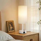 White Touch Bedside Lamp for Bedroom, Stepless Dimmable, USB A+C, AC Outlet | by Aooshine