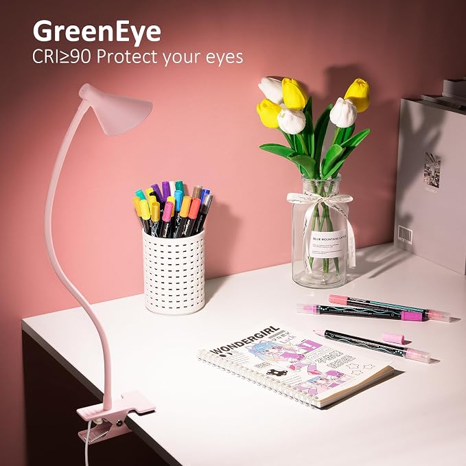 LiFMIRA Pink Small Desk Lamp Clip on LED Reading Light - Image 3