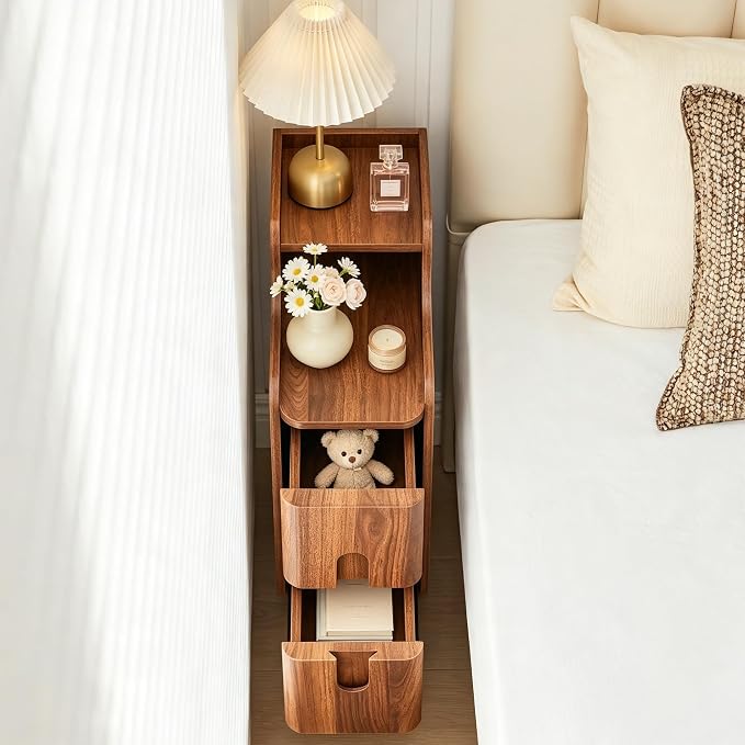 FurSch Narrow Nightstand, Wooden 2 Drawer - Image 6