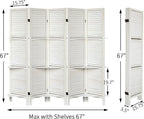 Room Divider with Shelves, 5 Panel White Privacy Screen | Partition Room - Image 3