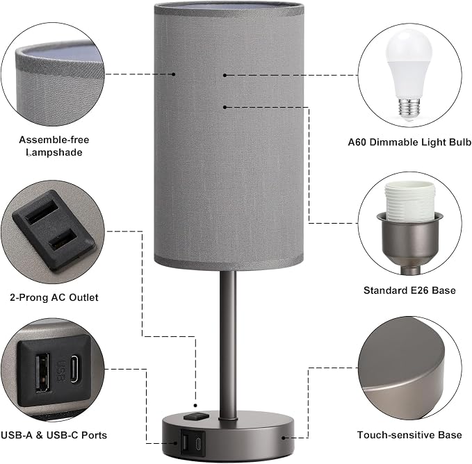 Grey Nightstand Bedroom Lamp - Image 7