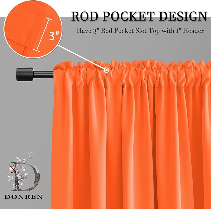 Vibrant Orange Light Reducing Curtains 90 Inches Long - Image 3