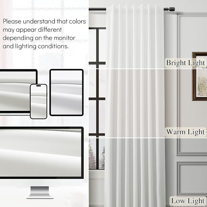 Beige White 100% Blackout Curtains 100 Inch Length 2 Panels Set - Image 9