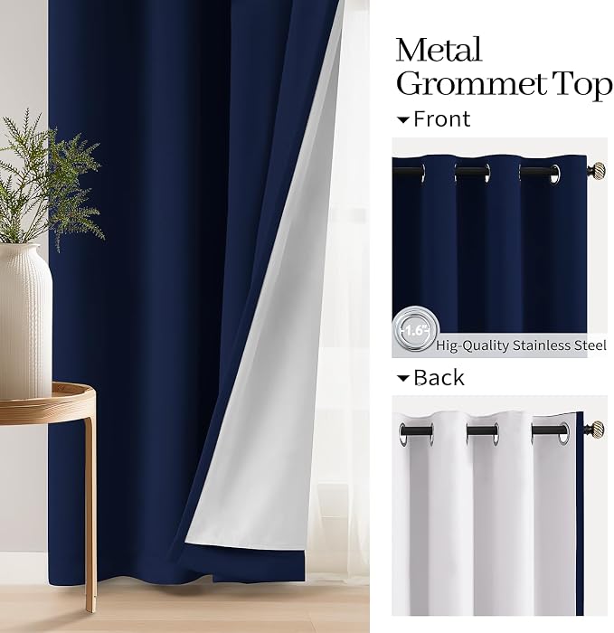 COSVIYA Navy Blue 100% Blackout Curtains - Image 3