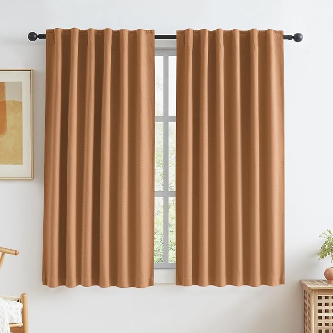 Burnt Orange Blackout Linen Curtains 2 Panels Set 63 Inch Length by KEQIAOSUOCAI