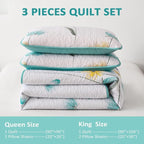 Dinjoy Aqua Quilt Set King, 3 Pieces Boho Floral Bedspreads, Fall Bedding | - Image 6