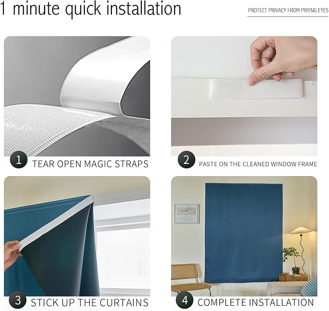 JILRON Adhesive Curtain 100% Blackout No-Drill Easy Install - Image 2
