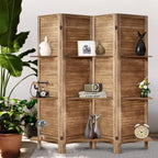 Room Divider with Shelves, 4 Panel Brown Privacy Screen | Partition Room - Image 8