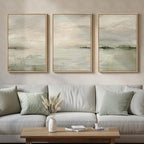 Large Framed Sage Green Abstract Landscape Wall Art, 3 Piece Modern Canvas by Cuspin