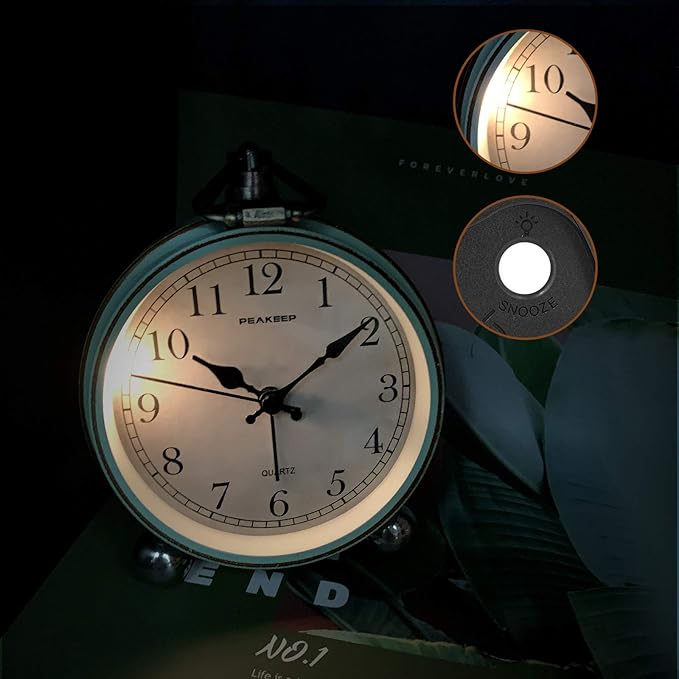 Peakeep 4" Small Battery Operated Analog Alarm Clock, Antique Retro Style | - Image 5