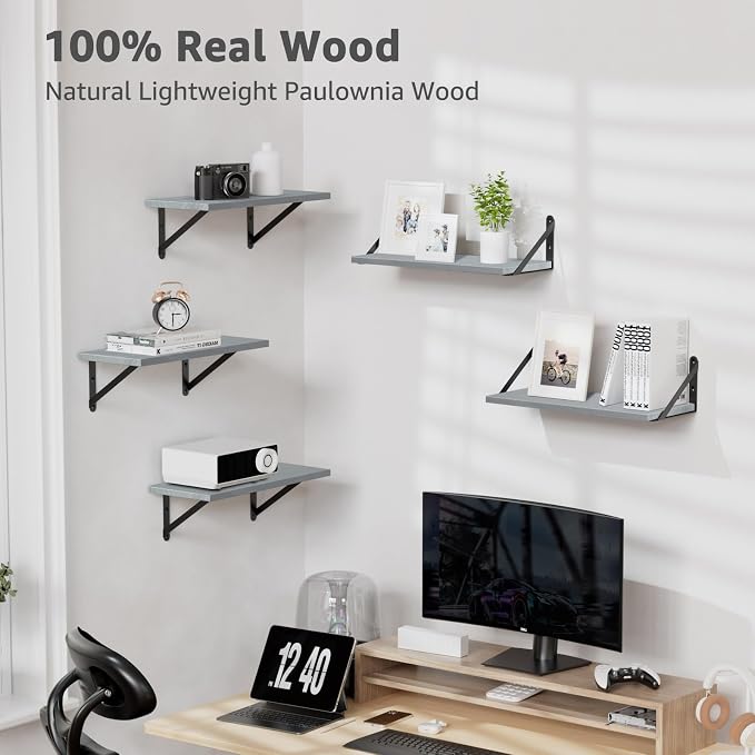 Wall Shelves 7.3" Deep Solid Paulownia Wood | 15mm Thick, Wider & Longer & - Image 5