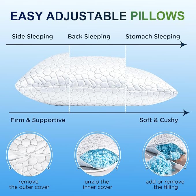 Cooling Pillows King Size Set of 2, CertiPUR-US Shredded Memory Foam Pillows - Image 6