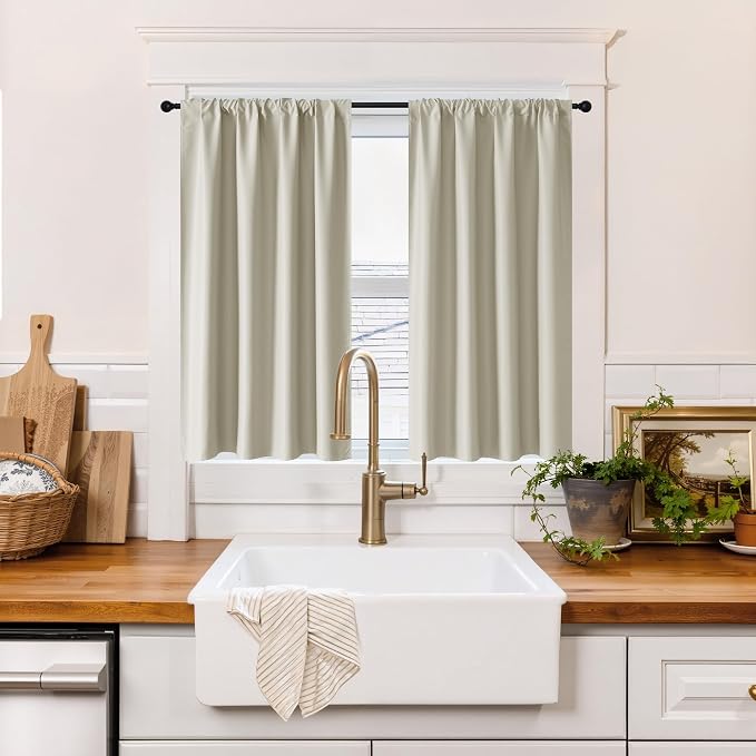 RYB HOME 100% Blackout Basement Curtains 36 inches Long, Heat & UV Blocking | by RYBHOME