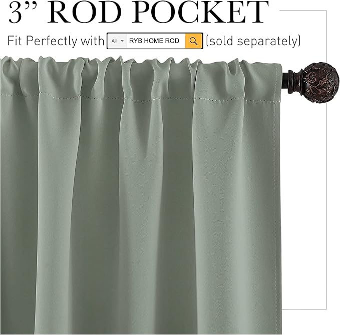RYB HOME Short Blackout Privacy Curtains 30 inch Long - Image 2