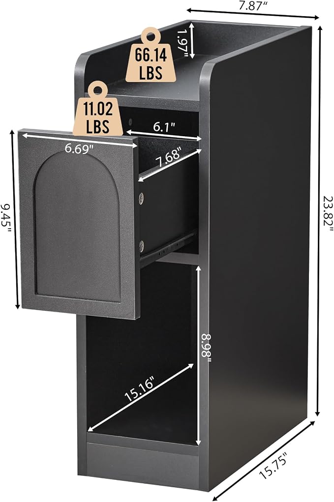 Narrow Nightstands Set of 2, Slim Bedside Tables - Image 2