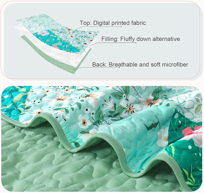 Whale Flotilla Patchwork Quilts Queen Size, Extra Soft Floral Bedspreads | - Image 4