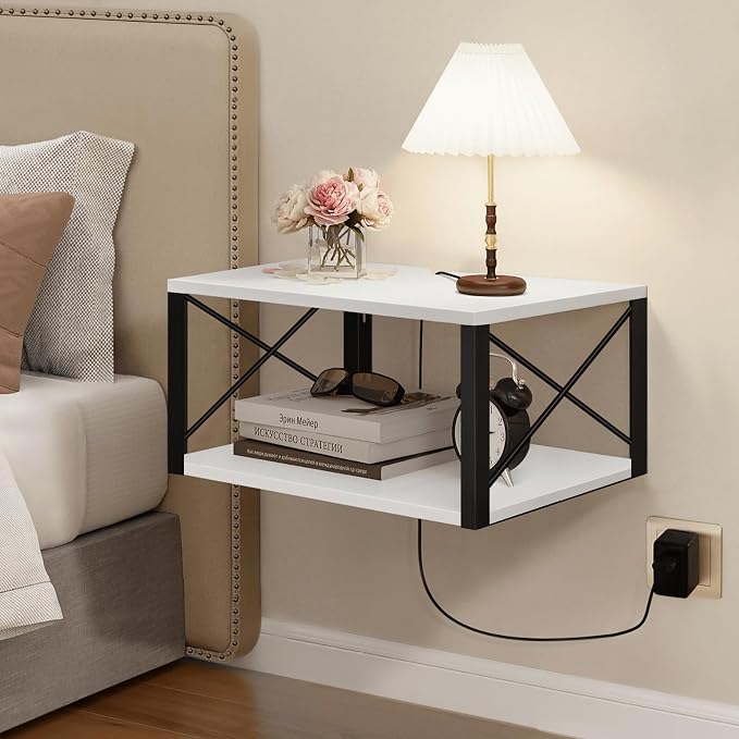 Floating Night Stand, Modern Bedside Shelf Wall Mount, Floating Side Table by Homode