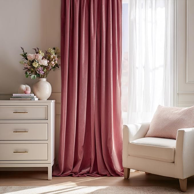 108 Inches Long Dusty Pink Velvet Curtains - Image 2