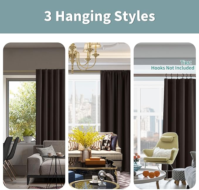 BGment Brown 100% Blackout Curtains 63 Inches Long - Image 3