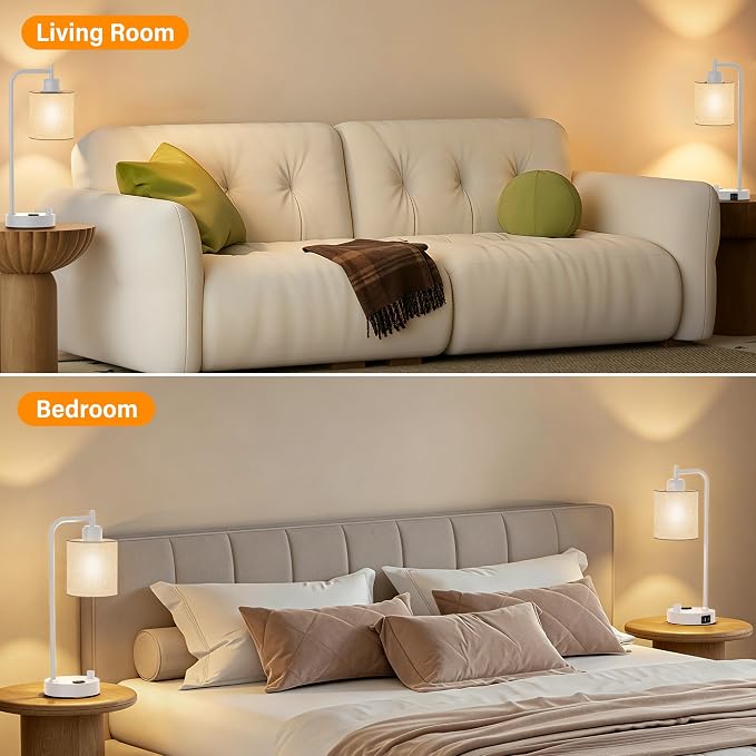 Industrial Table Lamps with Linen Shade, 2 LED Bulbs Included - Image 8