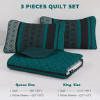 Dinjoy Quilts King Size, Striped Bedspread Bedding Sets, Dark Green | 3 Pieces - Image 6