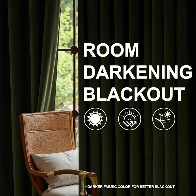 108 inches Long Green Velvet Room Darkrning Curtains - Image 6